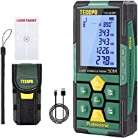 Medidor Láser 50m- USB 30mins Carga rápida- TECCPO Telémetro láser- Electrónico Ángulo Sensores- 99 Datos- 2.25 LCD…